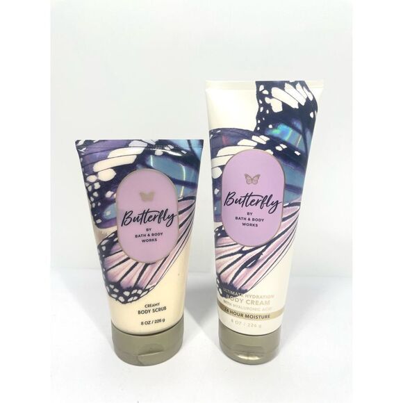Bath & Body Works BUTTERFLY Ultimate Body Cream & Creamy Body Scrub 8oz New - Picture 1 of 2